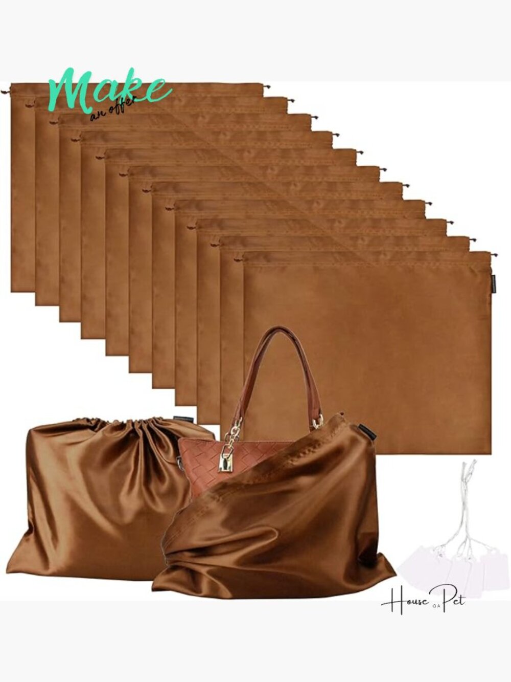 10 Pack Silk Dust Cover Storage Bags for Handbags and Purses with Drawstring